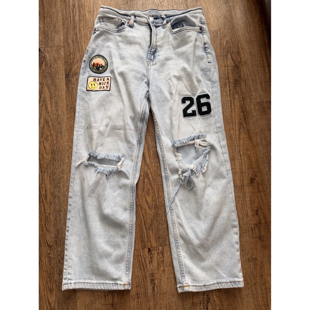 Arizona Jeans Co Light Wash Distressed Cropped Wide Leg Jeans Womens Size 9